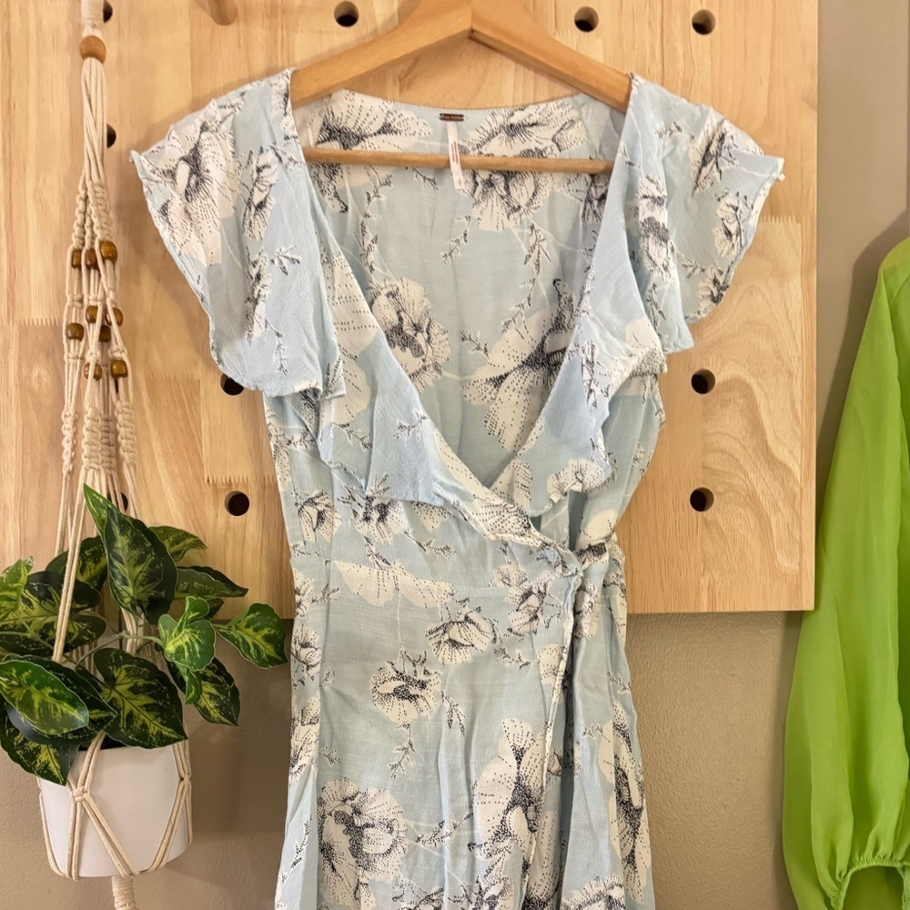 Free People Blue Ruffled Wrap‎ Mini Dress - Picture 2 of 5